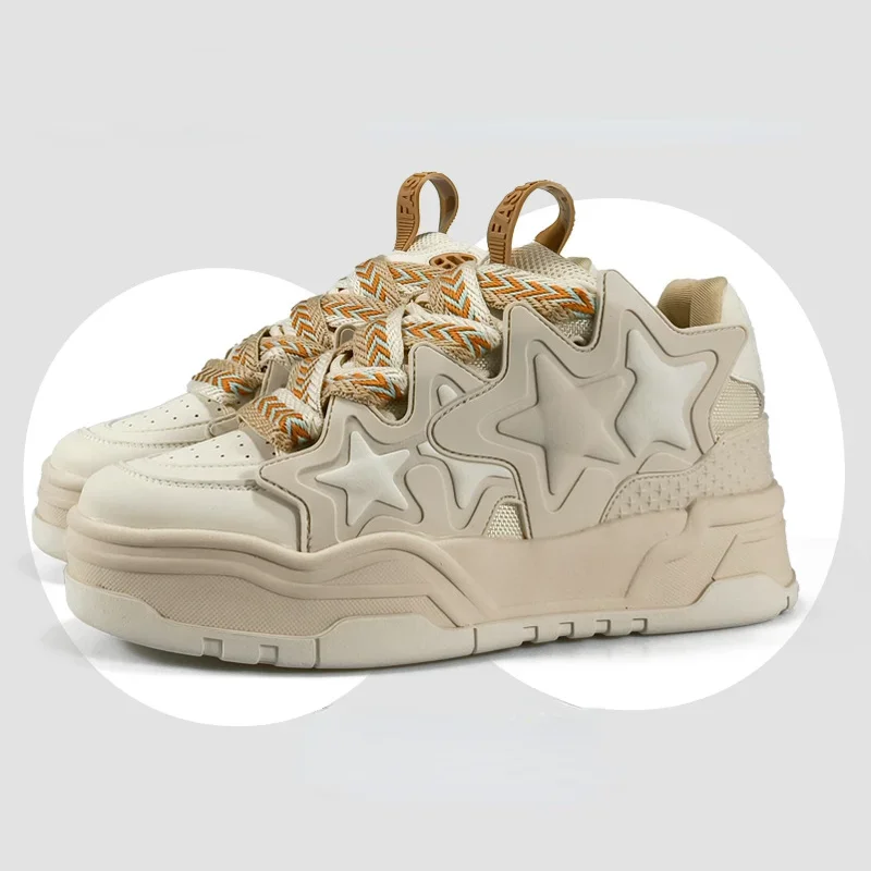 Buty damskie dla mężczyzn tenis Retro Y2K Cream Star Punk buty deskorolkowe męskie modne trampki na platformie sportowe obuwie