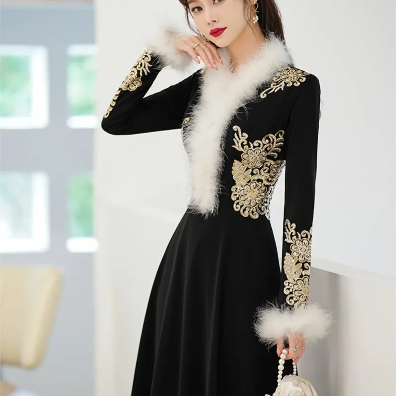 New thickened banquet temperament light luxury small dress