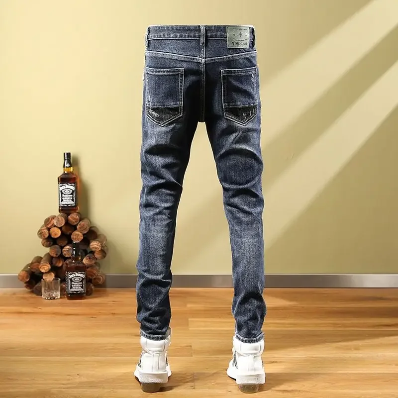 ポケット付きメンズカウボーイパンツ、ラグジュアリーデニム、ゴスレトロXsトラウザーズ、韓国ファッションワイドレッグY2kヴィンテージY 2kジーンズ