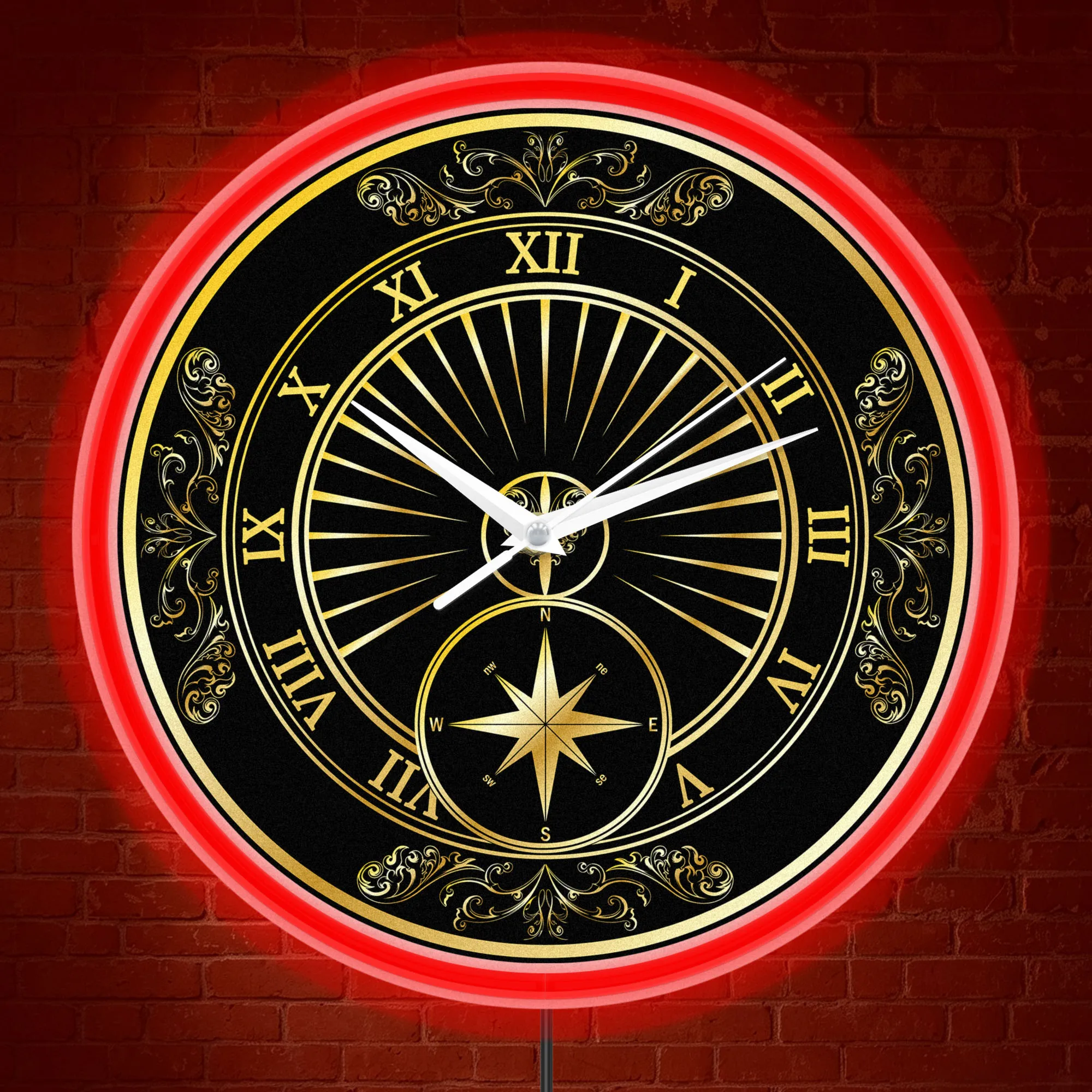 Vintage Nautical Compass Neon Wall Clock For Beach House Sailor Room Retro Sailor Navigation Rose LED Night Light Wall Clock