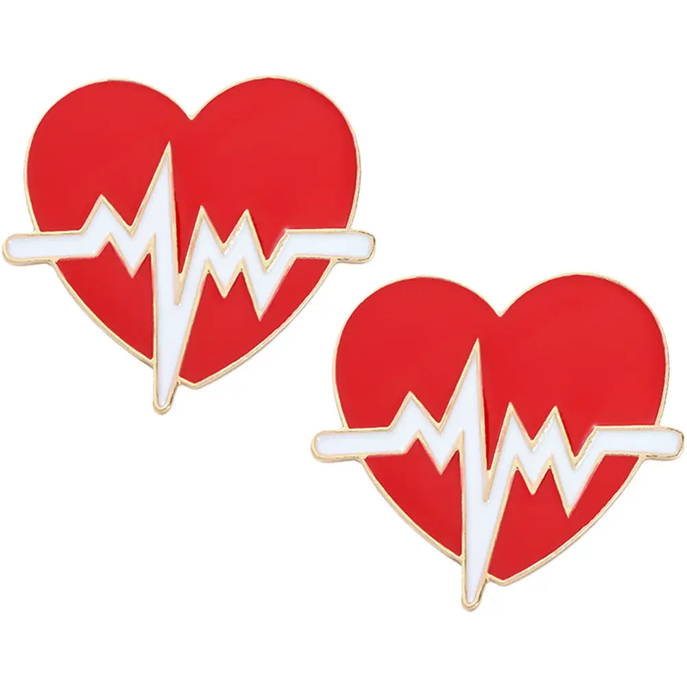 2Pcs Heart Electrocardiogram Brooch Pin Lightweight Smooth Edges for Doctors Nurses Healthcare Professionals Gift