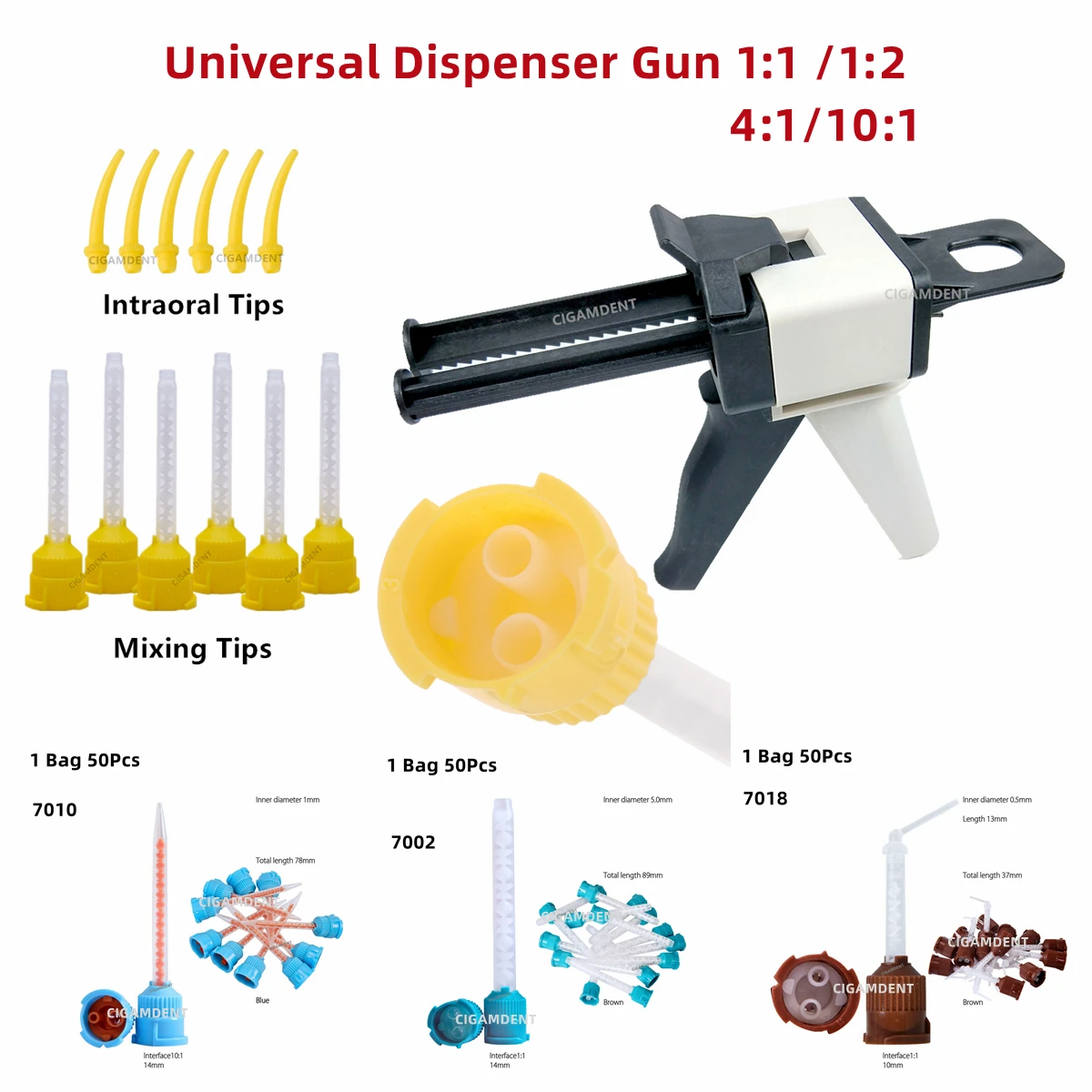 

Dental Impression Mixing Dispensing Gun Universal Dispenser Gun 1:1 /1:2 Silicon Rubber Dispenser Gun 10:1 Mixing tips