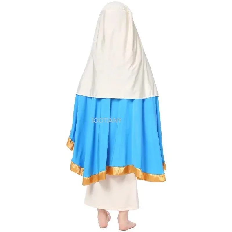 

Sky02 Girl Virgin Mary Gown Costume Biblical Saint Outfit Shepherd Sleeveless Robe Shawl Cosplay Carnival Halloween Fancy P88Ji