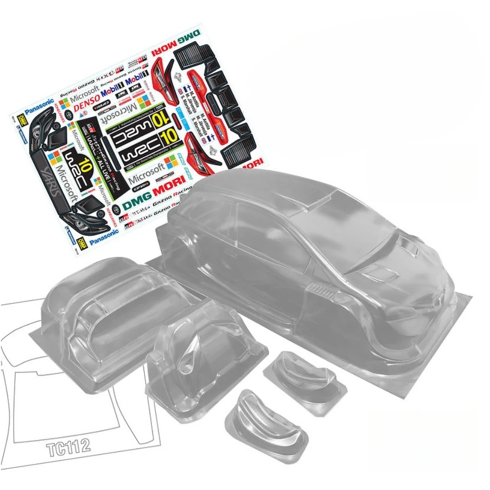 TC112 1/10 Toyoota Yaris WRC Clear Lexan Car Body W/Rear Wing  +Light Buckle and Decal sheet