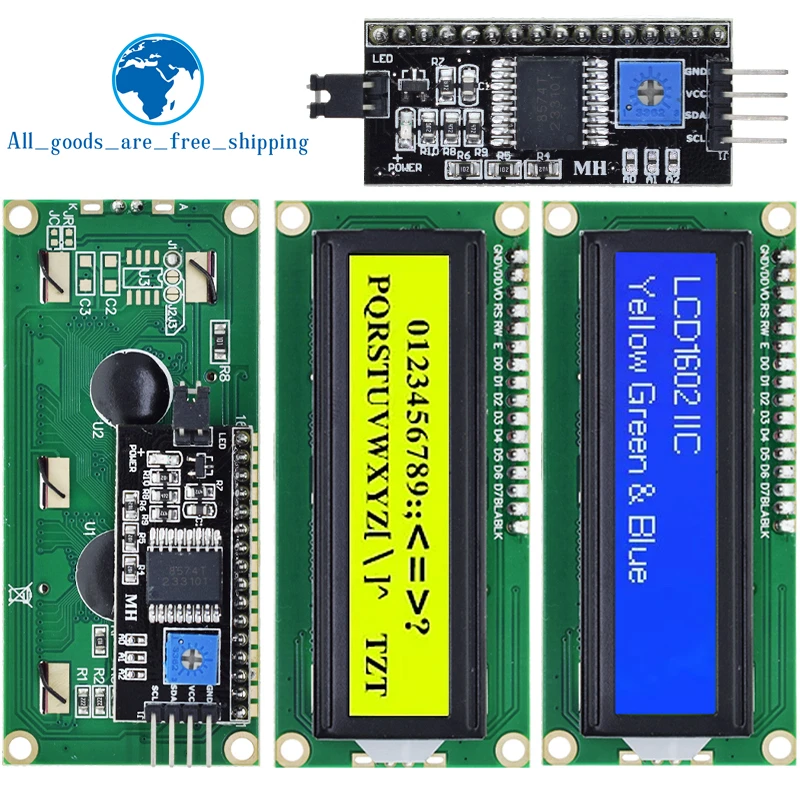 LCD1602 1602 LCD Module Blue / Yellow Green Screen 16x2 Character LCD Display PCF8574T PCF8574 IIC I2C Interface 5V for arduino