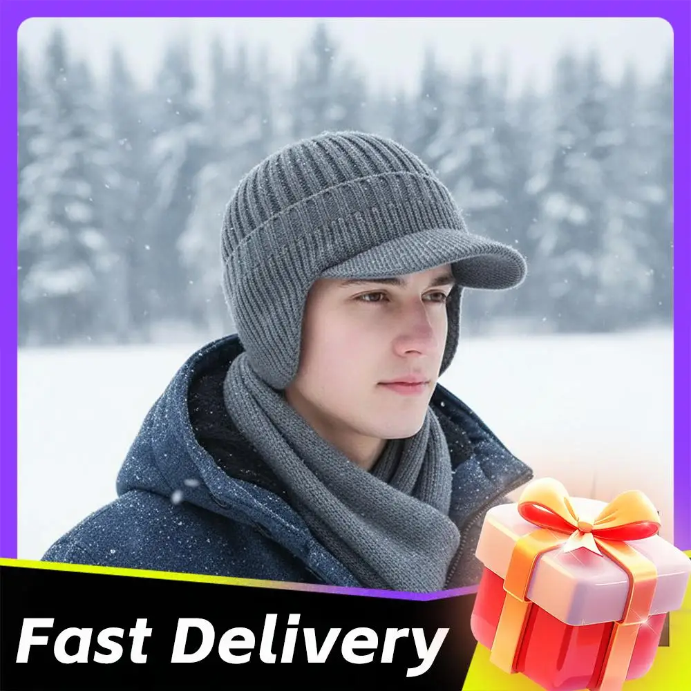 

Unisex Warm Winter Hats Soft Fleece Beanie Cap With Brim Thick Winter Knitted Hats For Men & Women Dropshipping Warm Hats