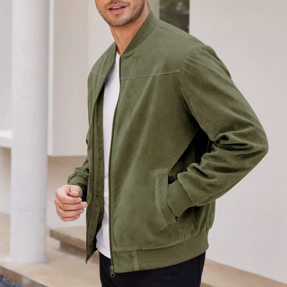 Tag Size For Daily For Holiday Mens Suede Jackets Fashion Jackets Slight Stretch Solid Color Army Green Brand New