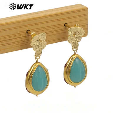 

WT-E805 Винтажные элегантные серьги-подвески в дворцовом стиле с разноцветными камнями, позолоченные 18-каратным золотом, для женщин, изысканный аксессуар для вечеринок