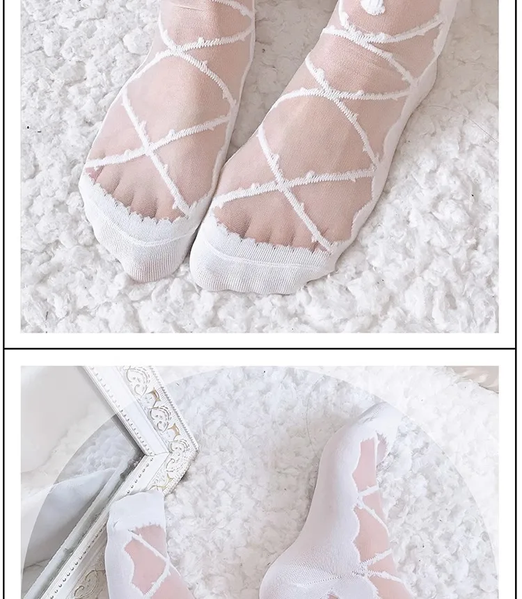 Dames Elegante Lolita Vetersokken Lente/Zomer Ultradunne Korte Sokken Dames Dagelijkse Mode Witte Glazen Zijden Sokken