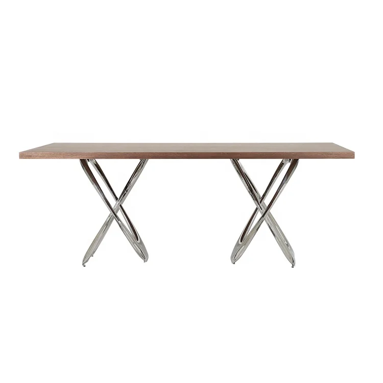 

gj-Excellent Quality 304 Stainless Steel Wooden Dining Table Modern Luxury Dining Tables for Hotel Home Hall#