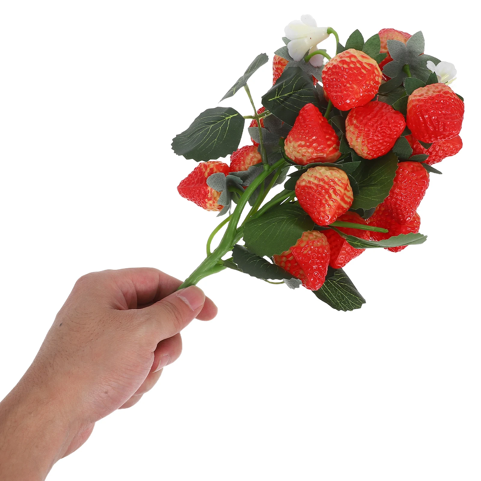 

3pcs Strawberry Bouquet Artificial Strawberry Stem Lifelike Artificial Strawberries Decor Faux Plants PVC Small Stem