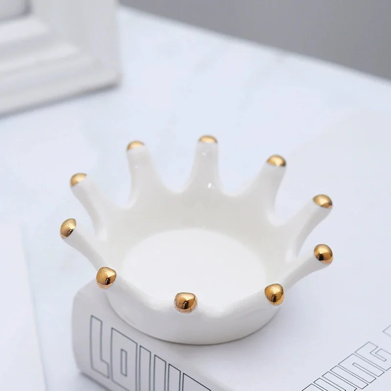 

Ceramic Jewelry Tray Home Decoration Golden Crown Jewelry Storage Tray mothers day gift