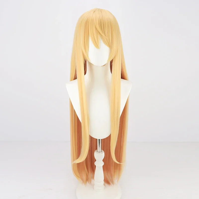 Vtuber Hololive Pomu Rainpuff Cosplay Wig 90cm Long Straight Golden Synthetic Hair Halloween Costume Role Play   Wig Cap