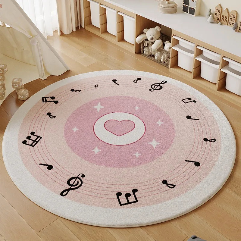 Music Pattern Living Room Decoration Round Carpet Thick Anti-slip Bedside Mat Modern Style Rugs for Bedroom Home Fluffy Soft Rug
