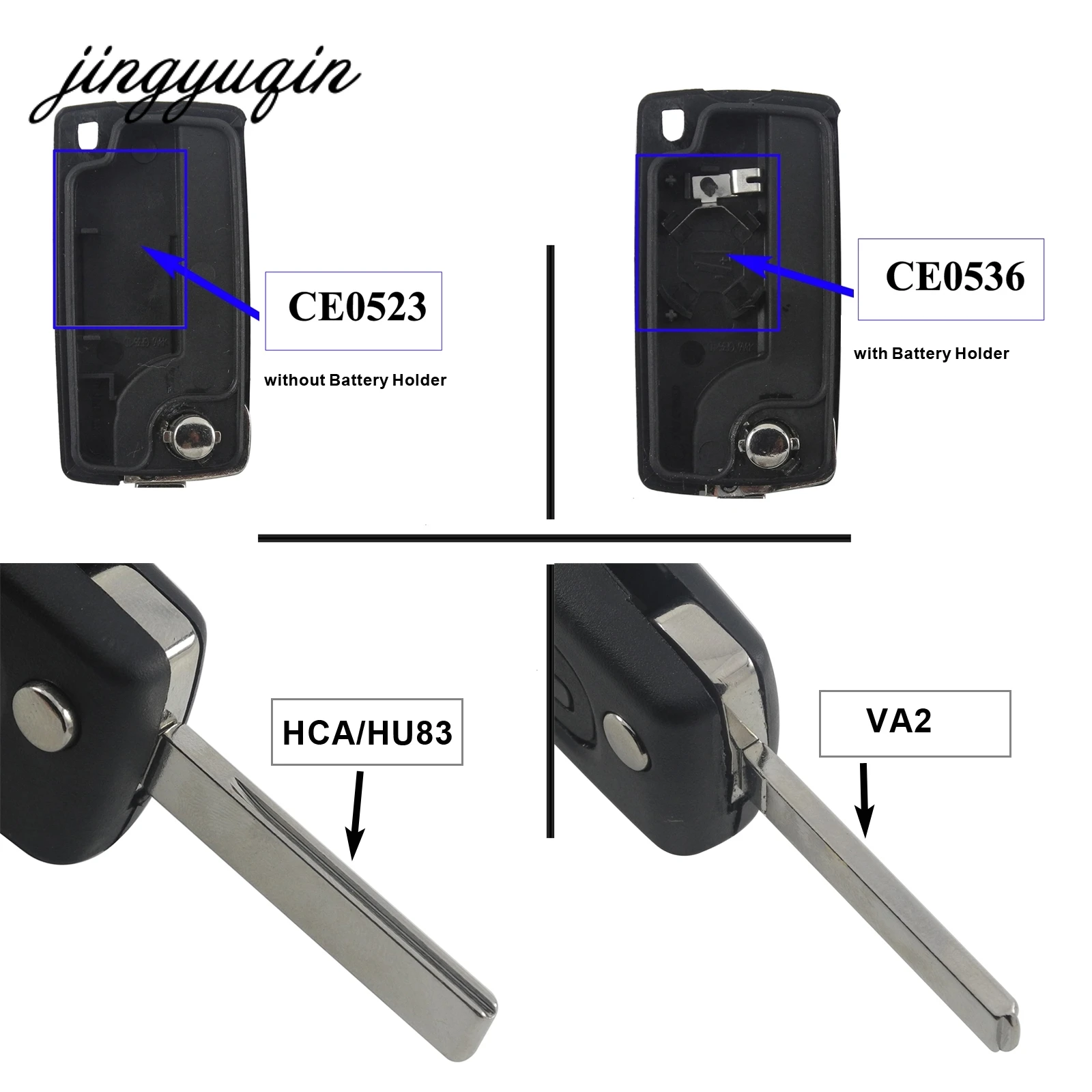 Jingyuqin Ce0536 HCA Pisau Dimodifikasi 2 Tombol Filp Lipat Remote Mobil Kunci Fob Casing Cangkang untuk Citroen C2 C4 C5 C6 C8 Xsara Picasso