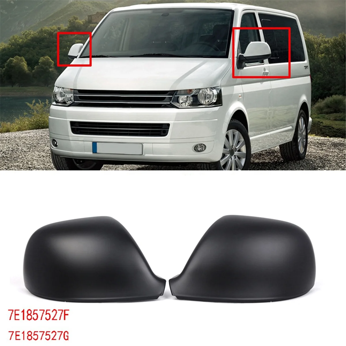 For VW Transporter T5 T5.1 T6 Left Rearview Mirror Housing Side Door Mirror Cover 7E1857527F 7E1857527G Matte Black