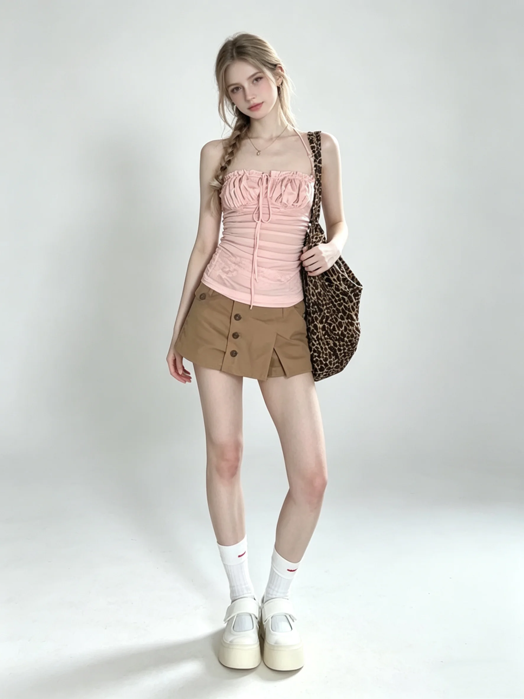 

Women's Khaki Mini Skirt Retro Irregular A-Line Cargo Skirt Vintage Stylish Low Waist A-Line Shorts Skirt for Women Summer 2026
