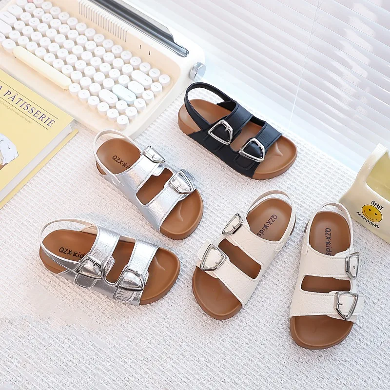 

Girls Boys Double Buckle Sandals Soft Sole Non Slip Kids Open Toe Summer Beach Shoes for Children Casual Outdoor Sandals Shoes