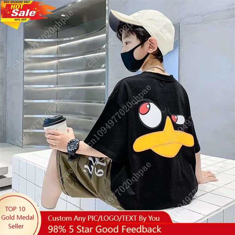 

2023 Summer Kids Streetwear Interest Cartoon Print T Shirt 100% Cotton Tops Tees Children Short Sleeve Boys girls clothes