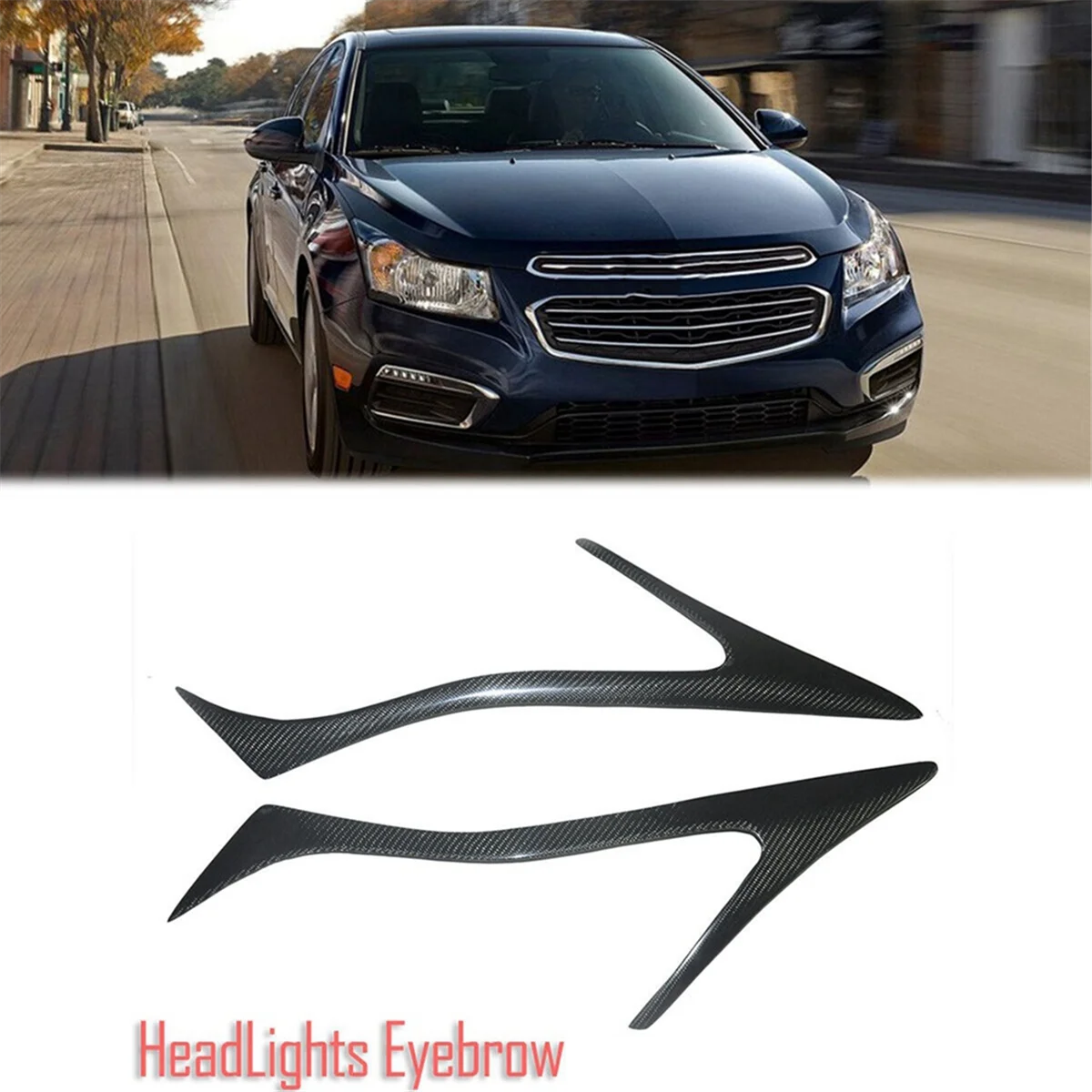 Real Carbon Fiber Eyelids Eyebrows Lids Headlight Trim Covers for Chevrolet Cruze 2010-2019