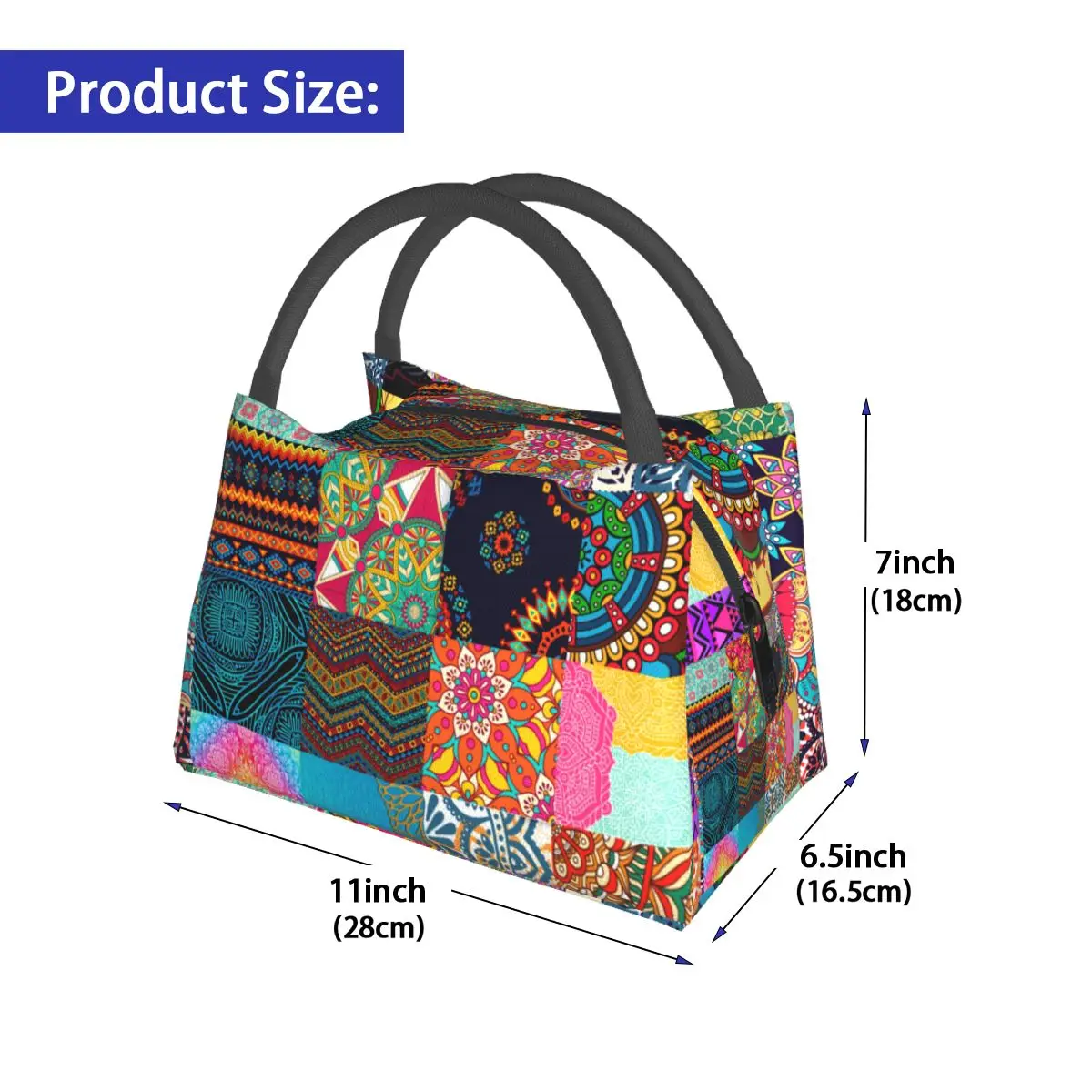 African Print Lunch Bag Patchwork Colorful Aesthetic Lunch Box Girls School Convenient Cooler Bag Waterproof  Thermal Lunch Bags