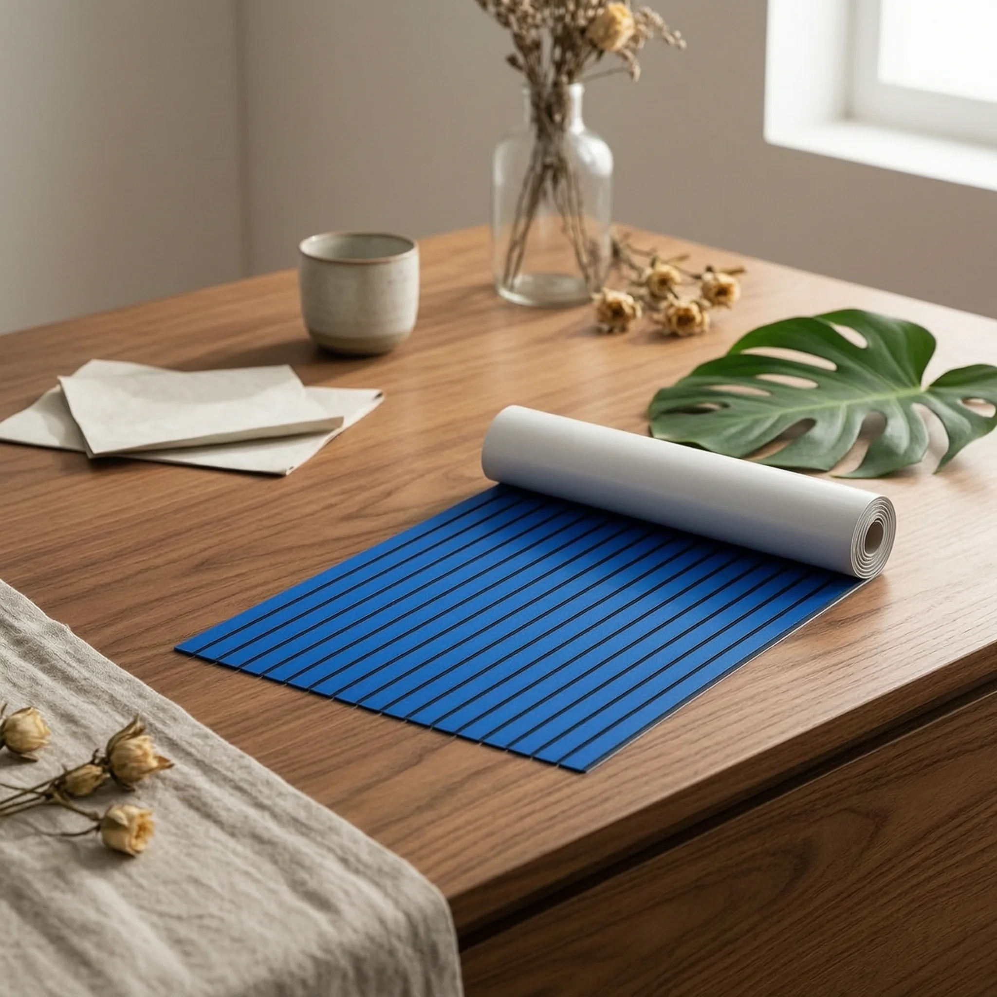 Self-Adhesive Marine Flooring Anti-Slip EVA Boat Flooring Teak-Style Floor Mat Non Deck Liner Easy to Cut for Yacht Decks