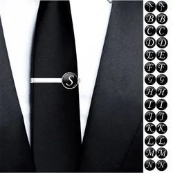 Fashion 26 Alphabet Letters Glass Cabochon Tie Clips Personality Name Letters Jewelry Men Necktie Clip Pin Suit Accessories Gift