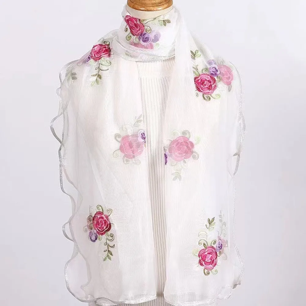 

Fashion Floral Print Lace Scarf Elastic Colorful Lightweight Hijab Soft Shawl and Wrap