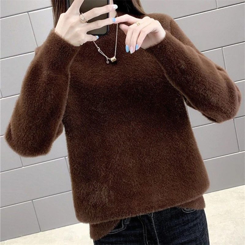 2023 autunno inverno donna stile coreano spesso caldo morbido maglione lavorato a maglia di base femminile solido manica lunga Pullover allentato