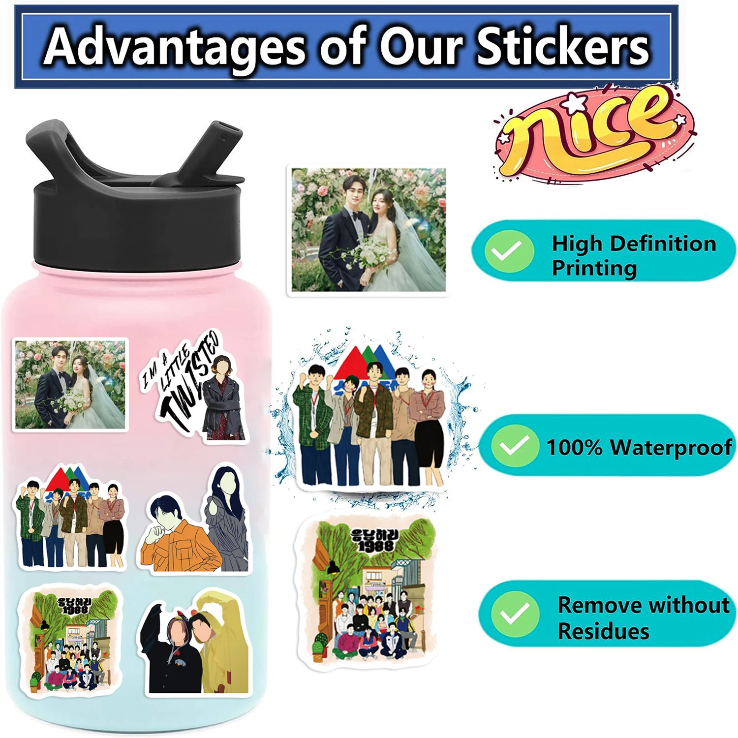 50pcs Hot Star Korean Kdrama Stickers For Laptop Luggage Skateboard Guitar Scrapbook Waterproof Stickers Funny Graffiti Decals
