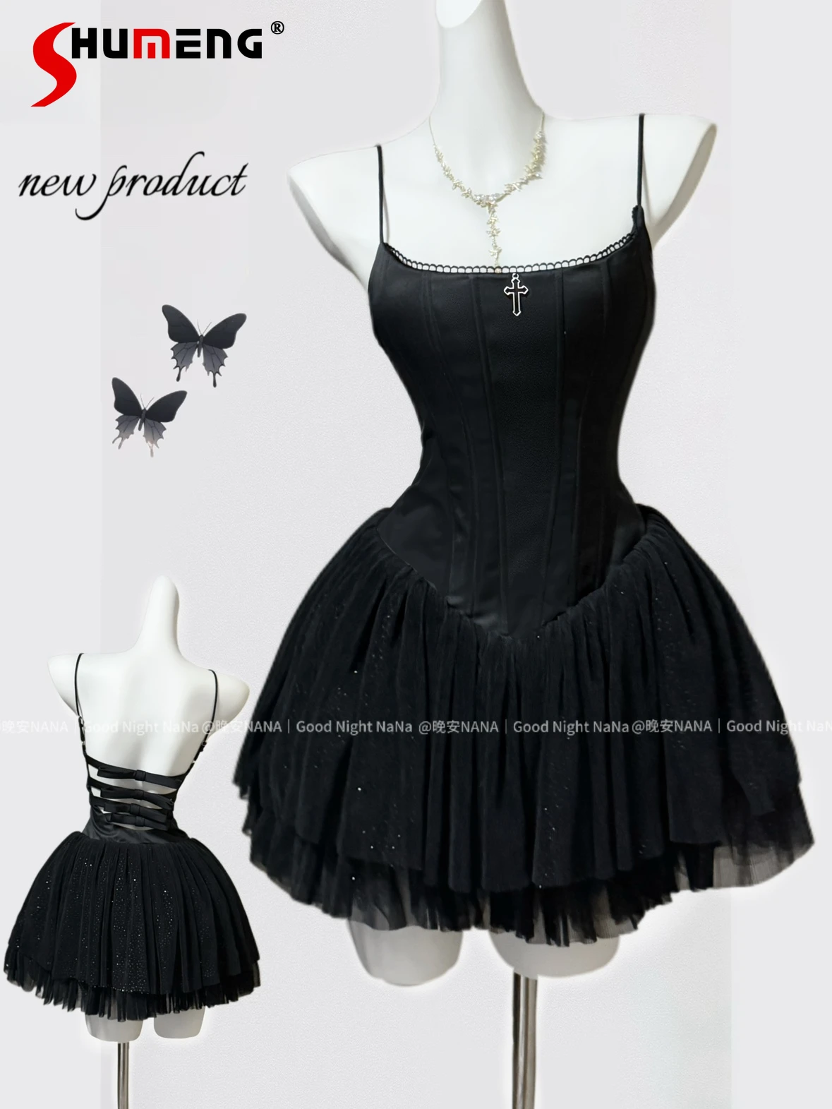 

Subculture Y2k Gothic Black Vintage Dress Summer Sexy Girl Sweet Slim-Fit Elegant Short Dress Women's Ballet Style Lo Dresses