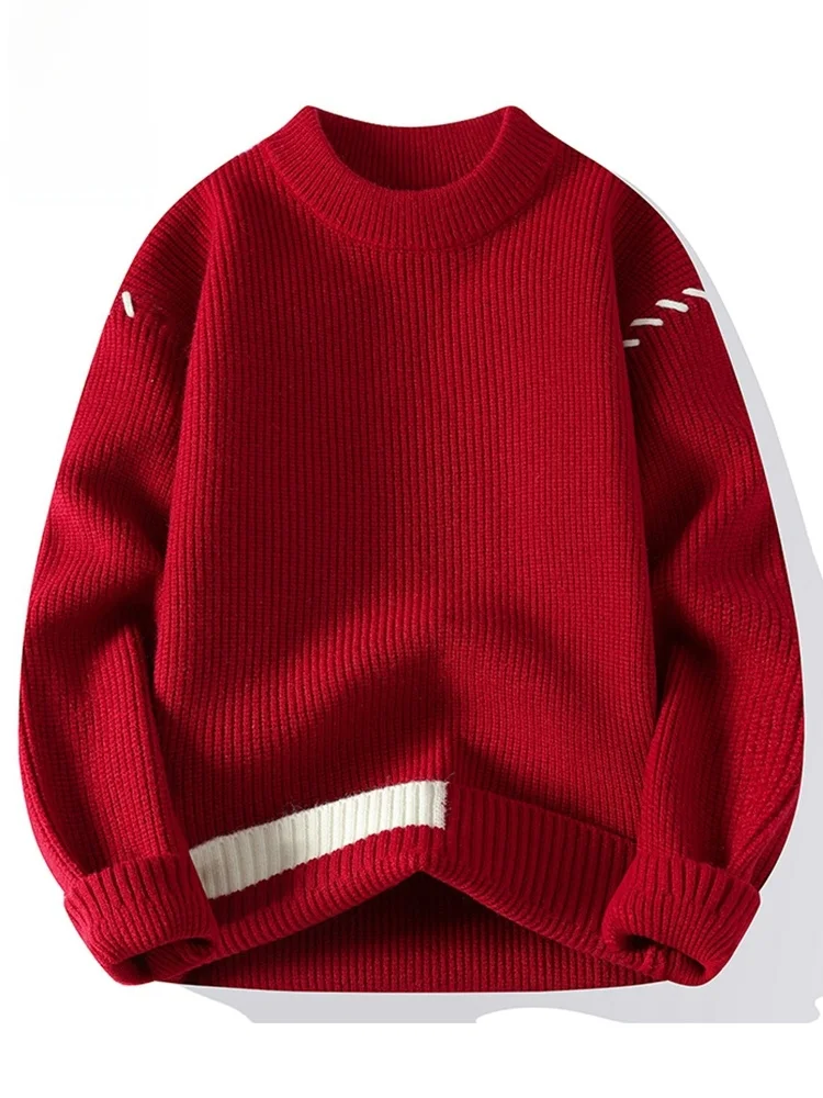 

round Ne Knitted Sweater Men's Winter Faion Red Luy Year Casual Warmth Men's Long Sve Crew Ne Sweatirt