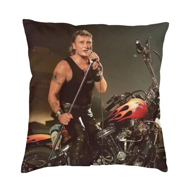Johnny Hallyday Motorcycle Pillow Case 40x40cm Bedroom Decoration Modern French Rock Singer Cushions for Sofa Square Pillowcase