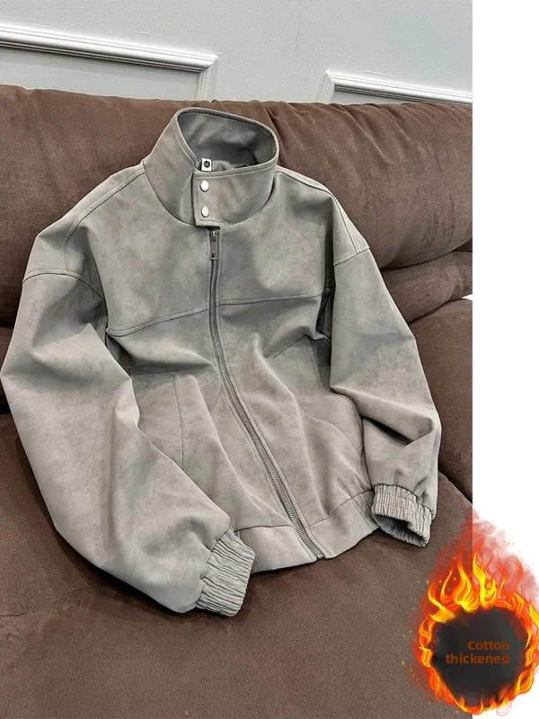 

Мужская куртка-бомбер из искусственной кожи в американском стиле, повседневная, с воротником-стойкой, ветрозащитная, модная верхняя одежда для байкеров