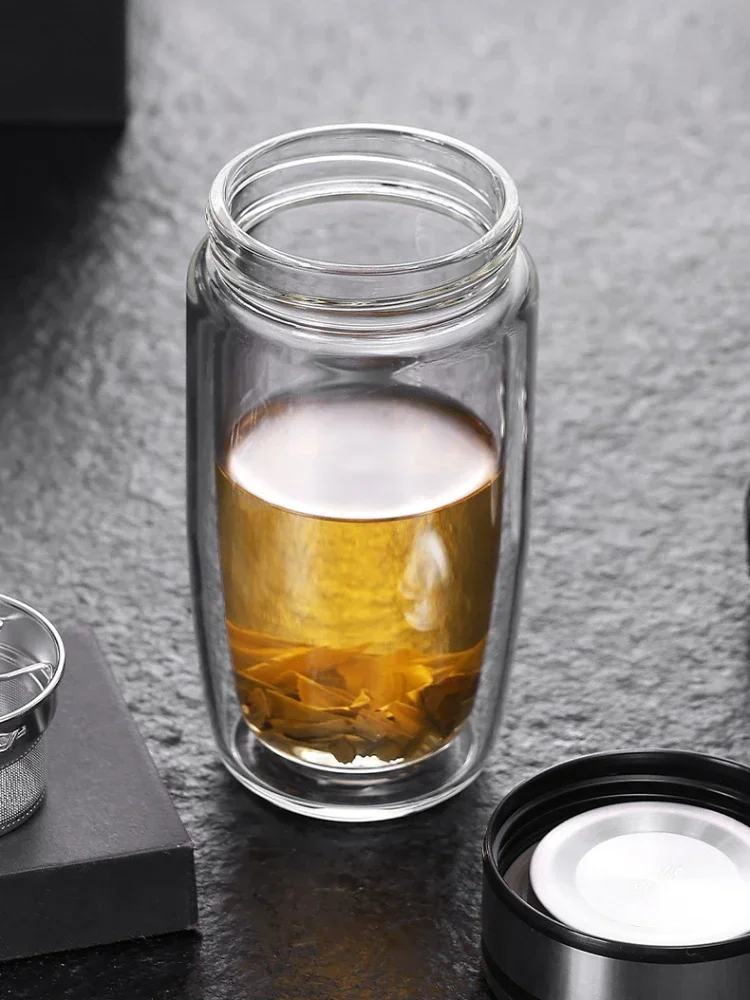 320ml Double Wall Glass Water Bottle High Borosilicate Glass Cup with Tea Filter Transparent Heat-resistant Glass Insulated Cup