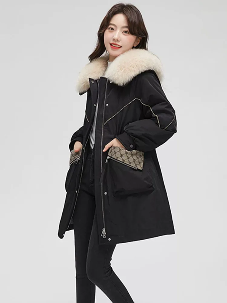 Doudoune de Luxe en Fourrure group pour Femme, Manteau d'Hiver, Pardessus, Nouvelle Collection 2025