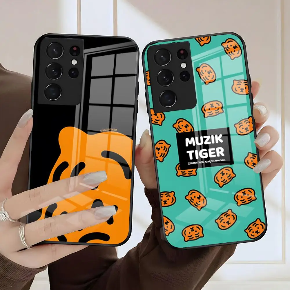 

Брендовый чехол для телефона M-MUZIK T-TIGER для Samsung S25 S24 FE S23 S22 S21 Plus S20 Ultra Note20Ultra, черный стеклянный чехол