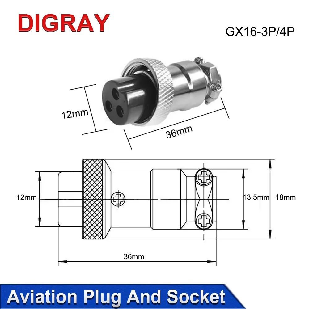 DIGRAY GX16 Metal Aviation Socket 3/4pin Cable Terminal Fixed And Docking Movable Female And Male