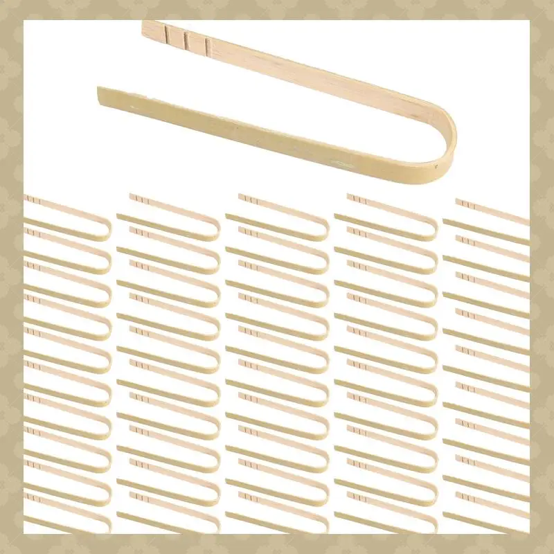 AB45 50 Uds pinzas utensilios de cocina desechables Mini pinzas de bambú pinzas para tostadas naturales para cocinar