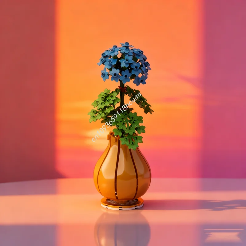 

203 шт. MOC цветок гортензии со знаками, модель строительных блоков, строительные игрушки для сборки, сделай сам, креативный рождественский подарок, детский день рождения