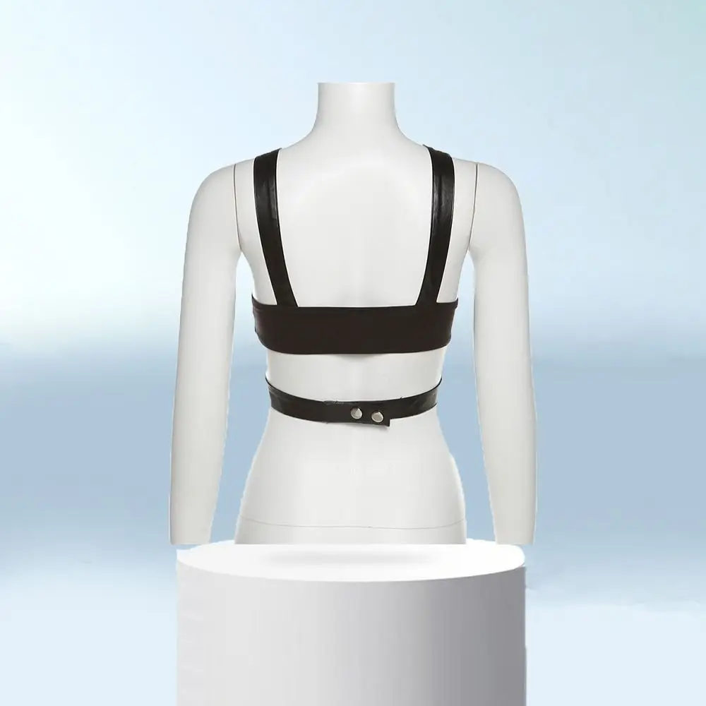 

Spicy Girl Style Deep V-neck Punk Backless Tops Tank PU Leather Women Slim Vest Y2K Hollow Sleeveless Crop Top Ladies