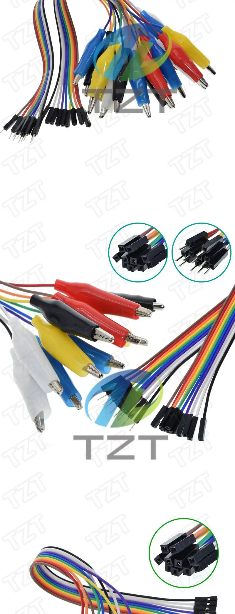TZT 20cm 30cm 10-Pin Doppelend-Krokodilklemmen Jumperkabel Stecker-Buchse Krokodilklemme Testleitung Verbindungskabel – Detail 3