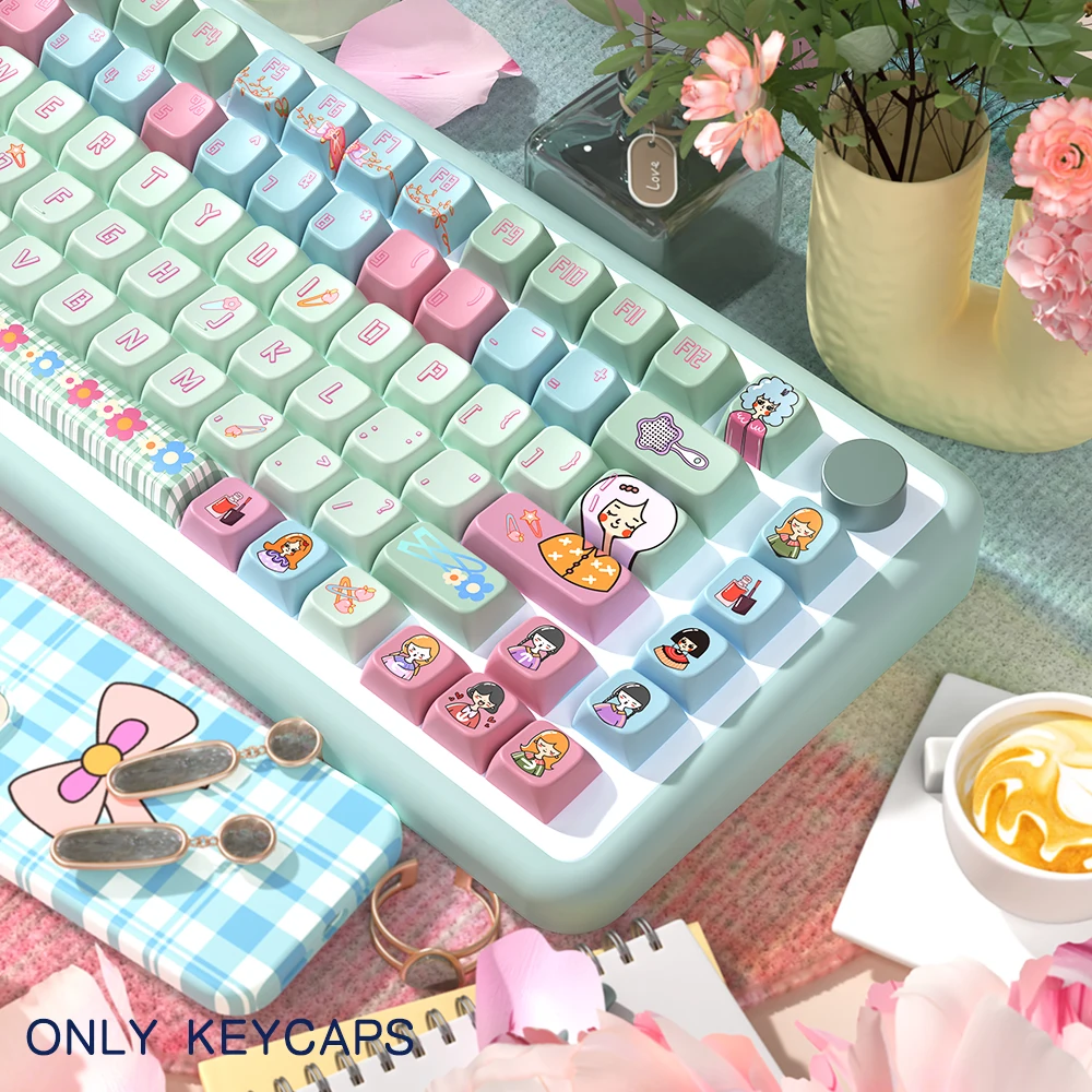 teclas do tema das meninas jovens para teclado mecanico perfil mda keycap personalizado 7u e iso key cap 01