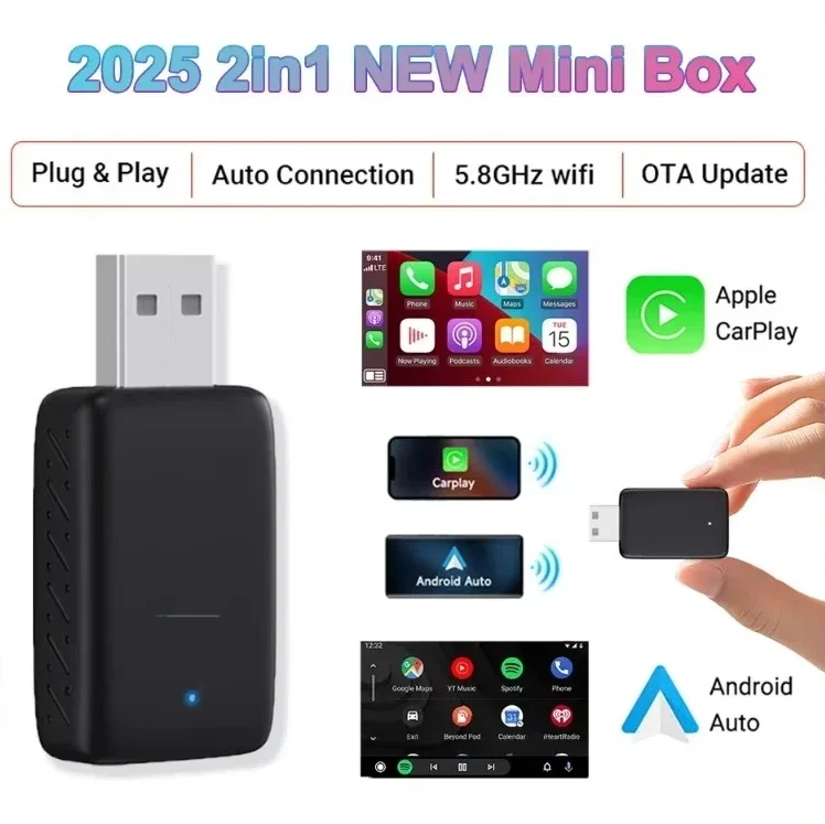 

2025 NEW Wireless Carplay Adapter Android Auto 2in1 Smart Mini Box WIFI BT Auto Connect For Toyota Volvo Benz MG Kia MAZDA FORD