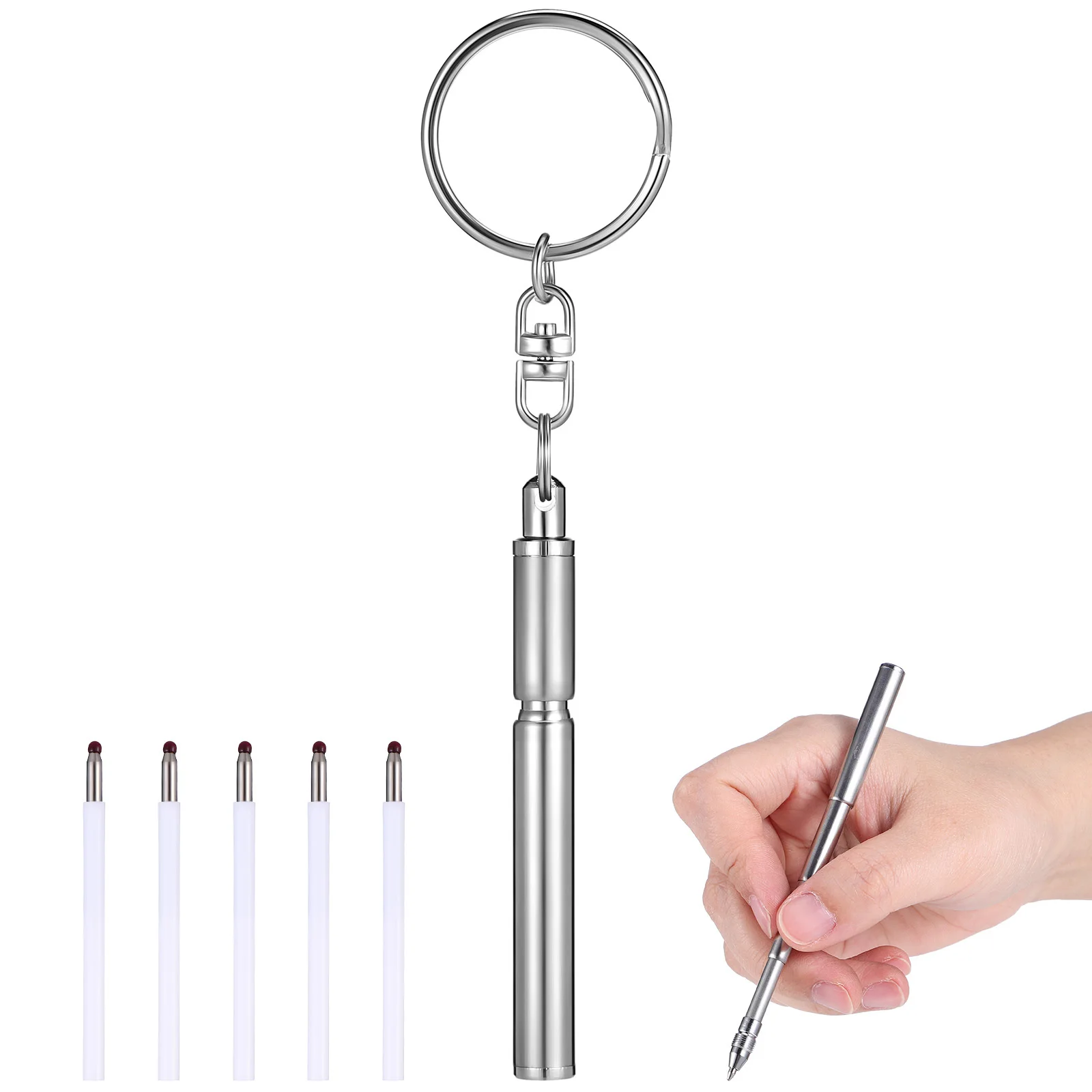 

Stainless Steel Keychain Pen Set Retractable Mini Ballpoint for Travel Compact Writing Tool Telescoping Function