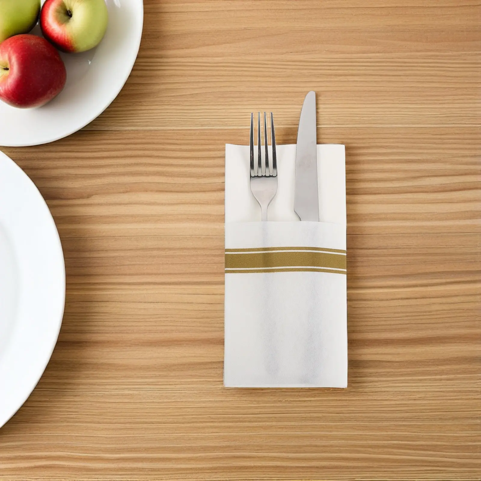 50Pcs Gold Edge Prefolded Paper Napkins with Silverware Pocket Disposable Dinner Napkins Set for Formal Events Wedding Table