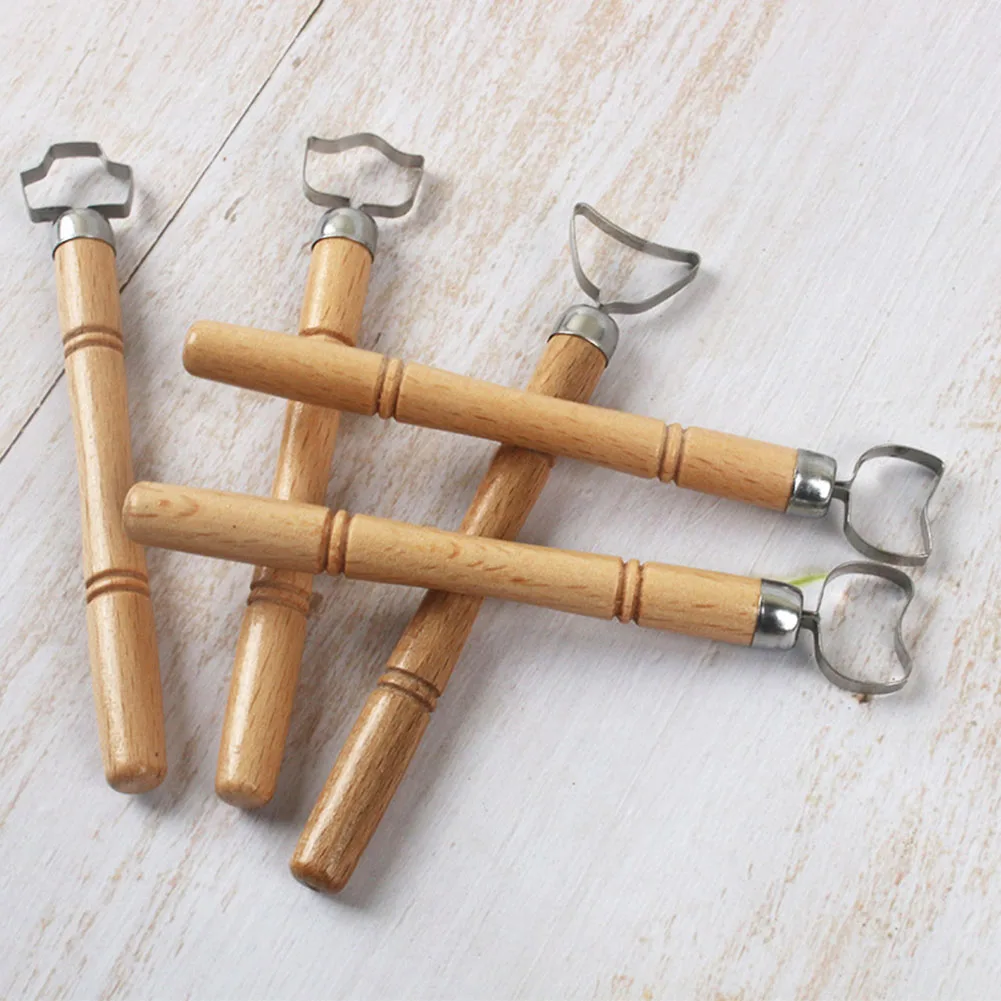 5pcs Pottery Handle Shaping Tools 11.7~1.7cm Wooden Handle Stainless Steel DIY Pot Crafting Professional Artist Supplies