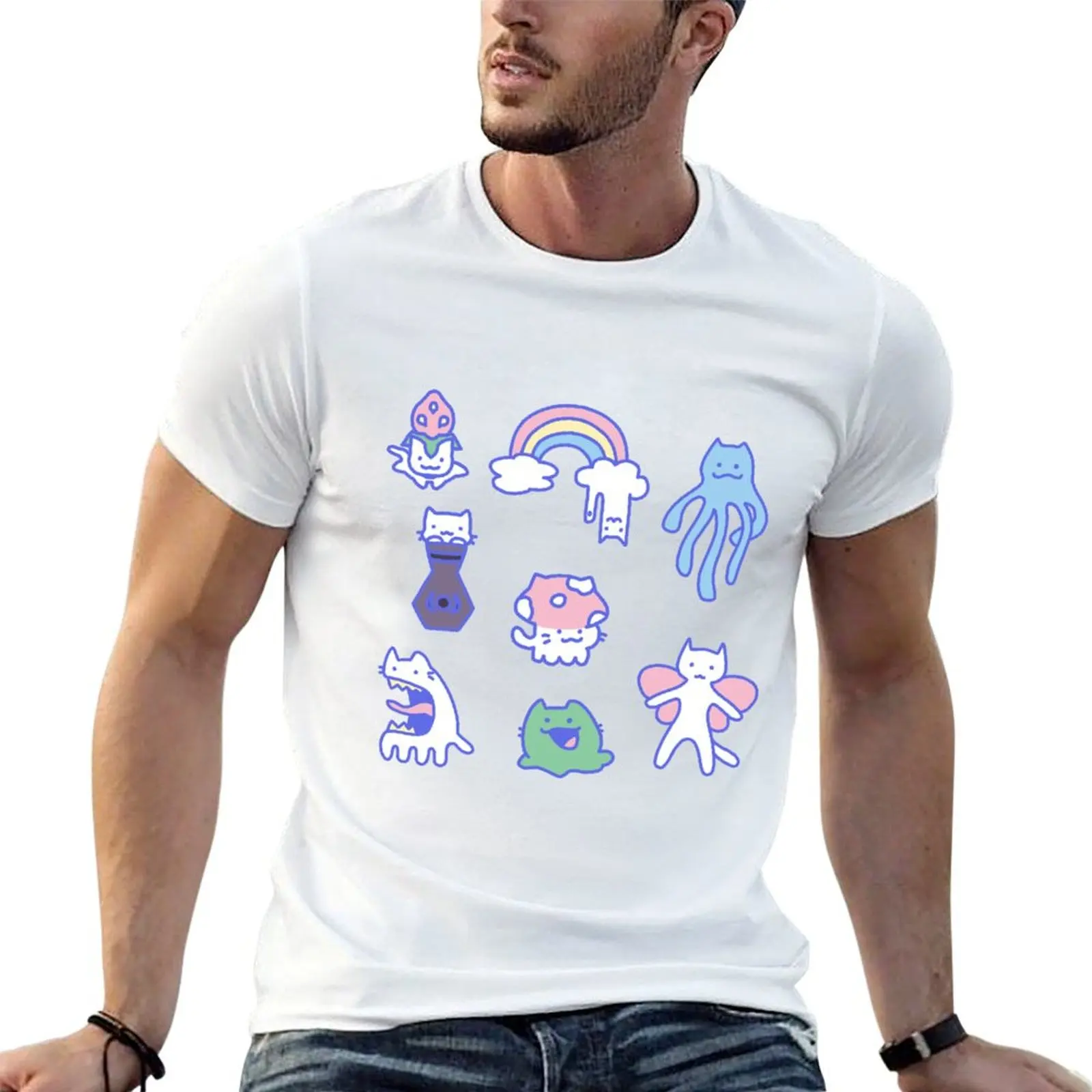 Messed Up Cats [BLUE, COLOR] T-Shirt Large Size Breathable Tee