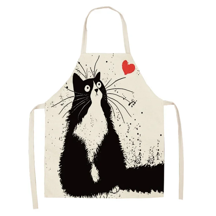 1 Pcs Cute Cat Pattern Kitchen Apron For Women Bibs Household Cleaning Pinafore Home Cooking  Chef  For Man
