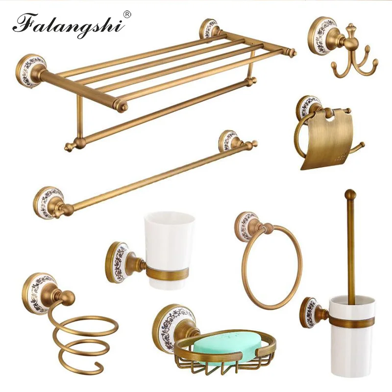 

Porcelain Base Bathroom Hardware Set Towel Rack Toothbrush Holder Toilet Roll Paper Holder Soap Dish Wall Mounted Bronze WB8803